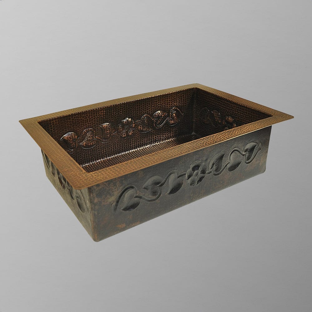 36" Celaya Hammered Copper Flower Design Single-Bowl Drop-In Kitchen Sink