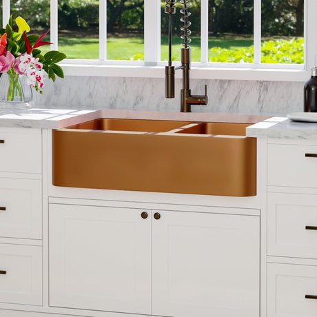 36" Dolton Smooth Copper 60/40 Offset Double-Bowl Farmhouse Sink