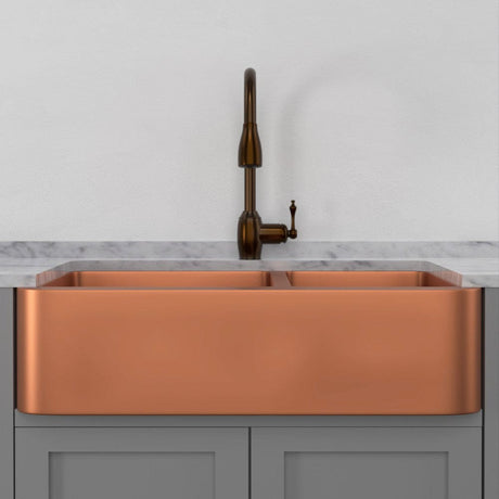 36" Dolton Smooth Copper 60/40 Offset Double-Bowl Farmhouse Sink