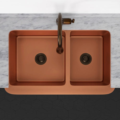 36" Dolton Smooth Copper 60/40 Offset Double-Bowl Farmhouse Sink