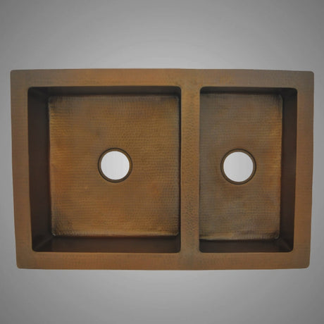 36" Elpsa Hammered Copper 60/40 Offset Double-Bowl Farmhouse Sink