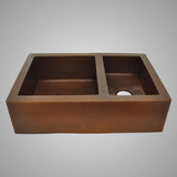 36" Elpsa Hammered Copper 60/40 Offset Double-Bowl Farmhouse Sink