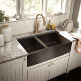 36" Elpsa Hammered Copper 60/40 Offset Double-Bowl Farmhouse Sink