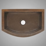 36" Ezencor Hammered Copper Curved Apron Single-Bowl Farmhouse Sink - Interior Star Design