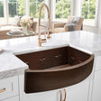 36" Ezencor Hammered Copper Curved Apron Single-Bowl Farmhouse Sink - Interior Star Design