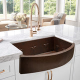 36" Ezencor Hammered Copper Curved Apron Single-Bowl Farmhouse Sink - Interior Star Design