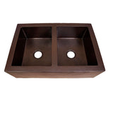 36" Ezeran Hammered Copper Double-Bowl Farmhouse Sink