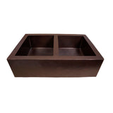 36" Ezeran Hammered Copper Double-Bowl Farmhouse Sink