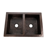 36" Ezeran Hammered Copper Double-Bowl Farmhouse Sink