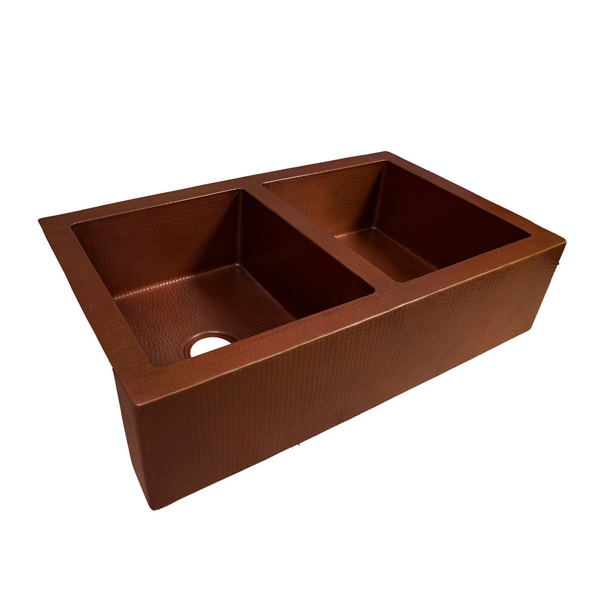 36" Ezeran Hammered Copper Double-Bowl Farmhouse Sink
