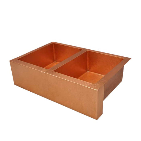 36" Ezeran Hammered Copper Double-Bowl Farmhouse Sink