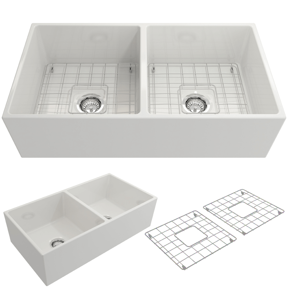 36" Fonesta Fireclay Double-Bowl Farmhouse Sink