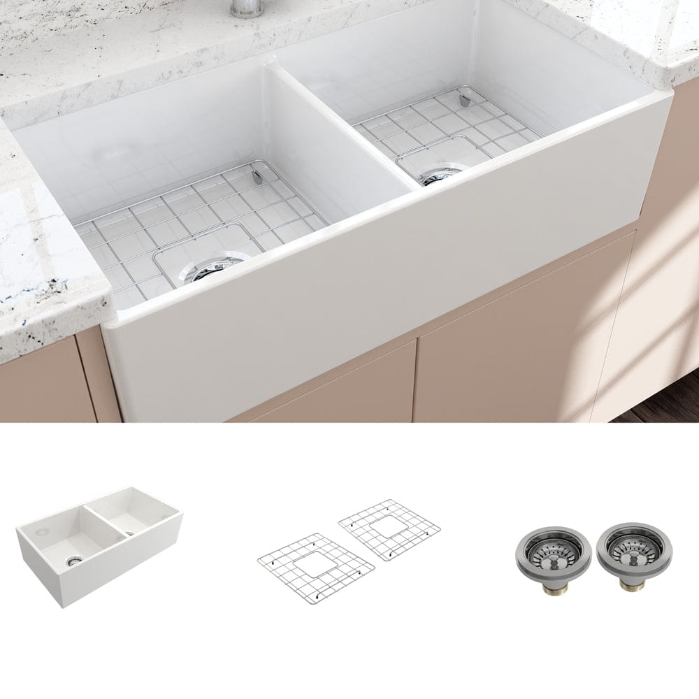 36" Fonesta Fireclay Double-Bowl Farmhouse Sink