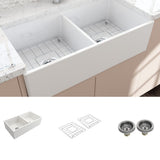 36" Fonesta Fireclay Double-Bowl Farmhouse Sink