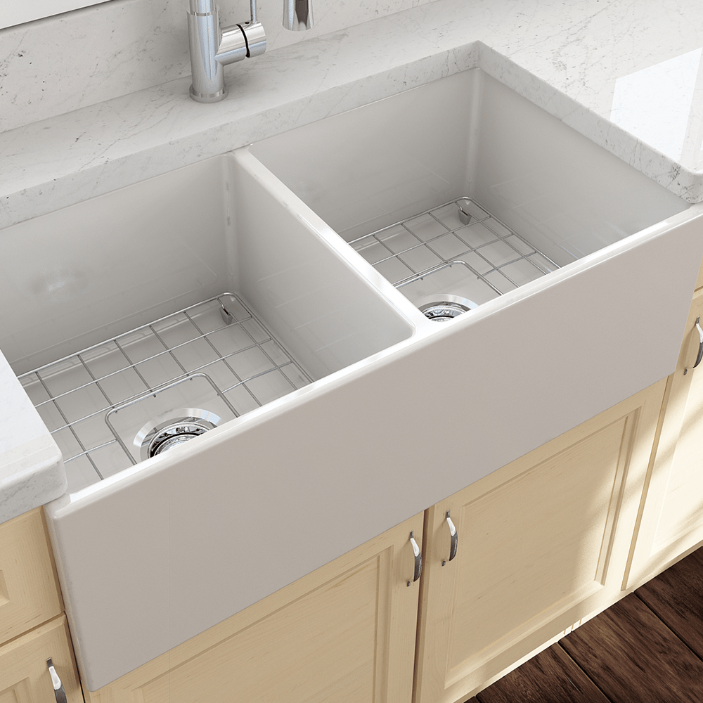 36" Fonesta Fireclay Double-Bowl Farmhouse Sink