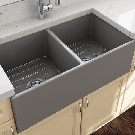 36" Fonesta Fireclay Double-Bowl Farmhouse Sink