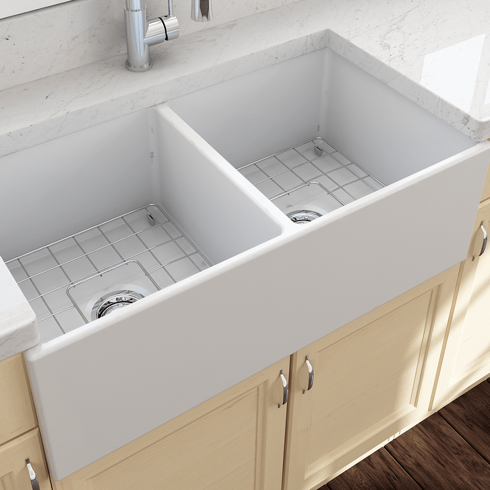 36" Fonesta Fireclay Double-Bowl Farmhouse Sink