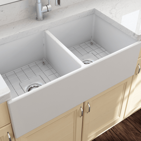36" Fonesta Fireclay Double-Bowl Farmhouse Sink