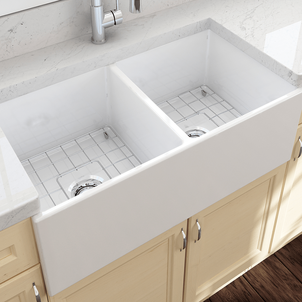 36" Fonesta Fireclay Double-Bowl Farmhouse Sink