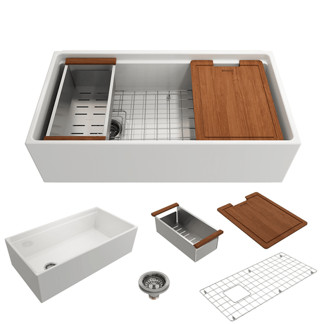 36" Fulton Fireclay Single-Bowl Workstation Farmhouse Sink with Offset Drain