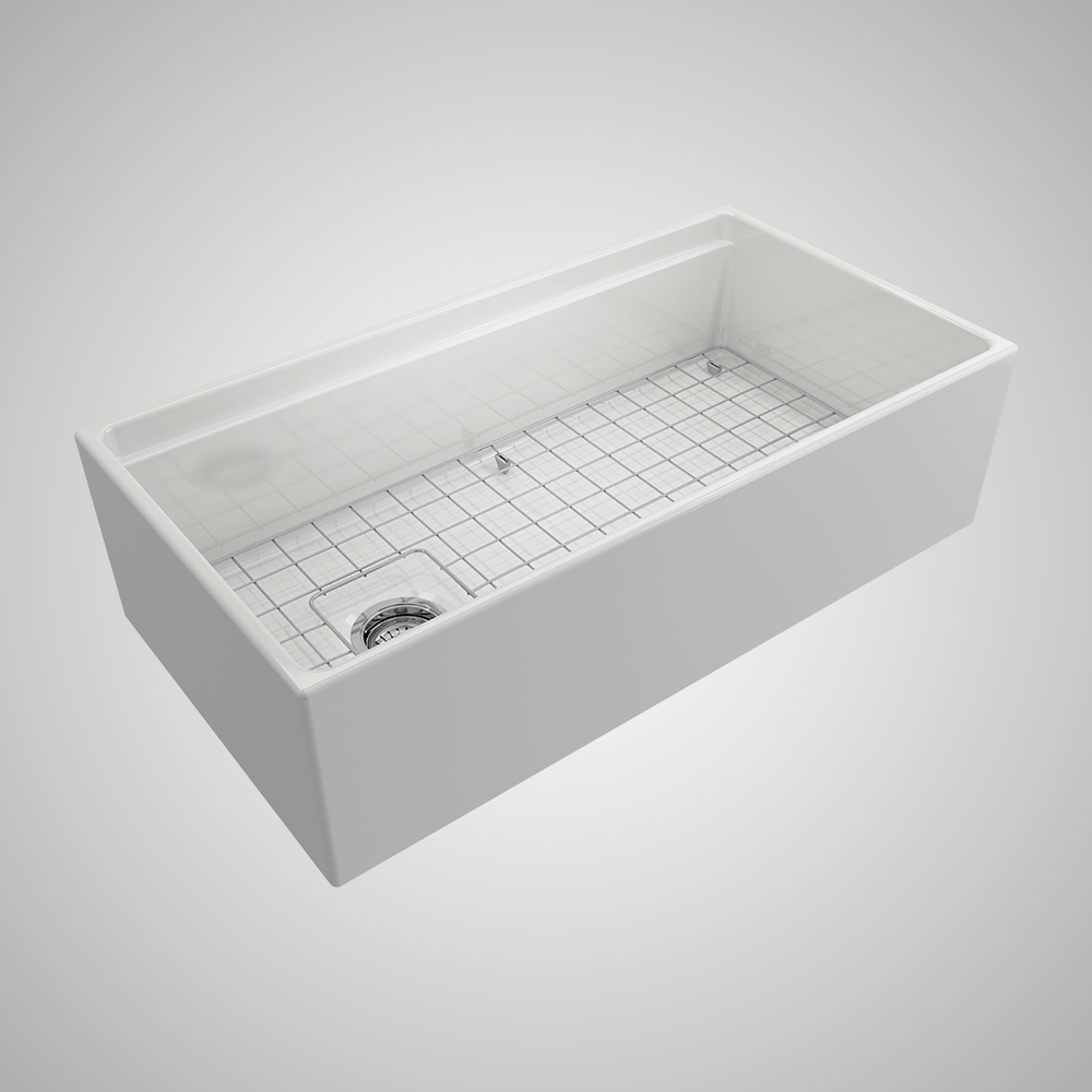 36" Fulton Fireclay Single-Bowl Workstation Farmhouse Sink with Offset Drain