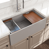 36" Fulton Fireclay Single-Bowl Workstation Farmhouse Sink with Offset Drain