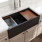 36" Fulton Fireclay Single-Bowl Workstation Farmhouse Sink with Offset Drain