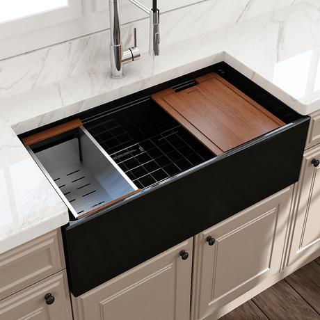 36" Fulton Fireclay Single-Bowl Workstation Farmhouse Sink with Offset Drain