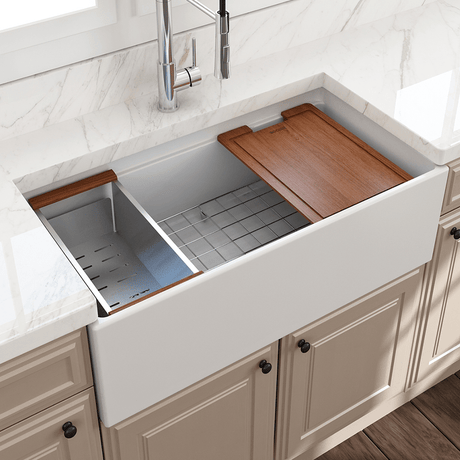 36" Fulton Fireclay Single-Bowl Workstation Farmhouse Sink with Offset Drain