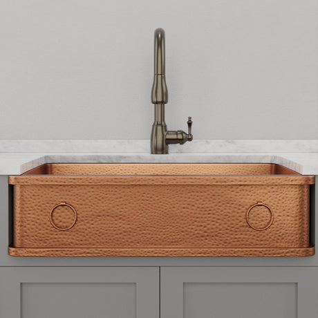 36" Galor Copper Single-Bowl Farmhouse Sink with Rings