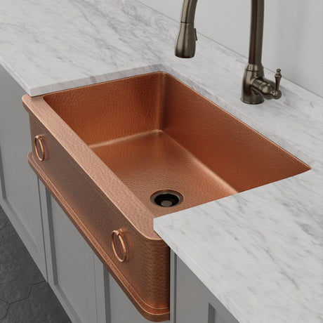 36" Galor Copper Single-Bowl Farmhouse Sink with Rings