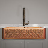 36" Gancher Copper Embossed Floral Design 60/40 Double-Bowl Farmhouse Sink