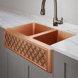 36" Gancher Copper Embossed Floral Design 60/40 Double-Bowl Farmhouse Sink