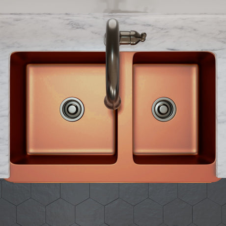 36" Gancher Copper Embossed Floral Design 60/40 Double-Bowl Farmhouse Sink