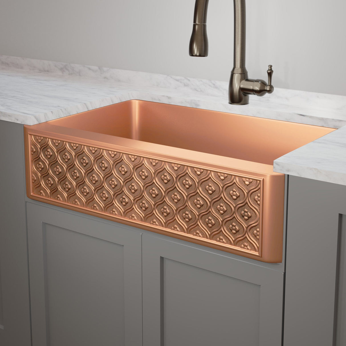 36" Gancher Copper Embossed Floral Design Single-Bowl Farmhouse Sink