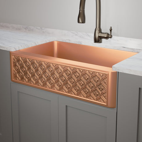 36" Gancher Copper Embossed Floral Design Single-Bowl Farmhouse Sink