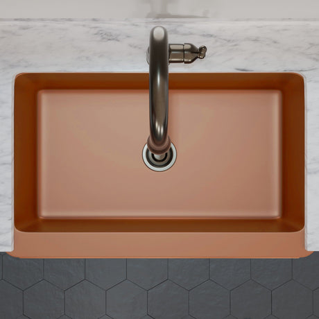 36" Gancher Copper Embossed Floral Design Single-Bowl Farmhouse Sink