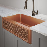 36" Gancher Copper Embossed Floral Design Single-Bowl Farmhouse Sink
