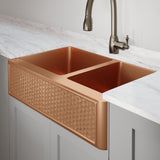 36" Ganston Copper Embossed Weave Design 60/40 Double-Bowl Farmhouse Sink
