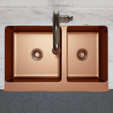 36" Ganston Copper Embossed Weave Design 60/40 Double-Bowl Farmhouse Sink