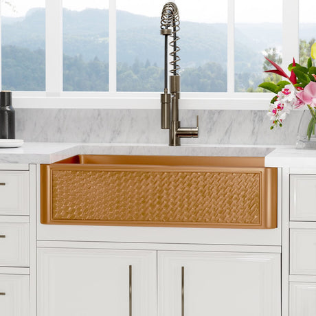 36" Ganston Copper Embossed Weave Design Single-Bowl Farmhouse Sink