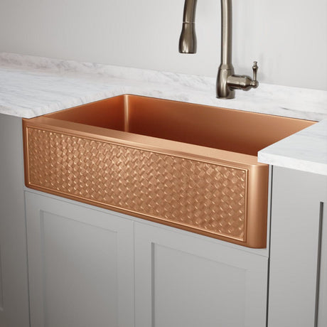 36" Ganston Copper Embossed Weave Design Single-Bowl Farmhouse Sink