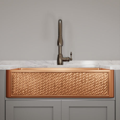 36" Ganston Copper Embossed Weave Design Single-Bowl Farmhouse Sink