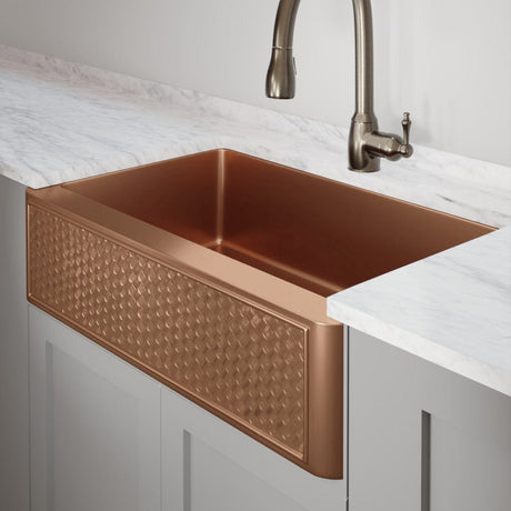 36" Ganston Copper Embossed Weave Design Single-Bowl Farmhouse Sink