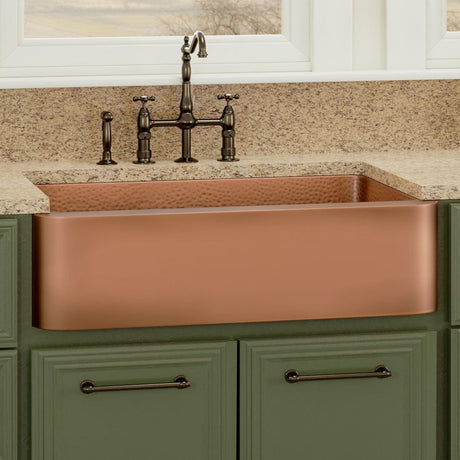36" Geneva Smooth Copper Single-Bowl Farmhouse Sink with Hammered Interior