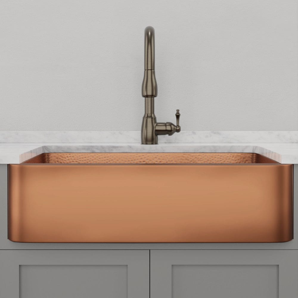 36" Geneva Smooth Copper Single-Bowl Farmhouse Sink with Hammered Interior
