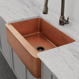 36" Geneva Smooth Copper Single-Bowl Farmhouse Sink with Hammered Interior