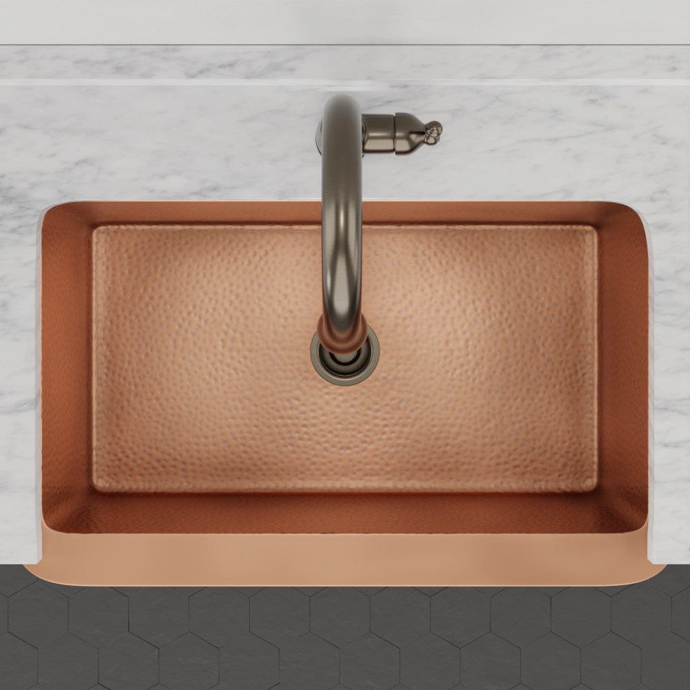 36" Geneva Smooth Copper Single-Bowl Farmhouse Sink with Hammered Interior