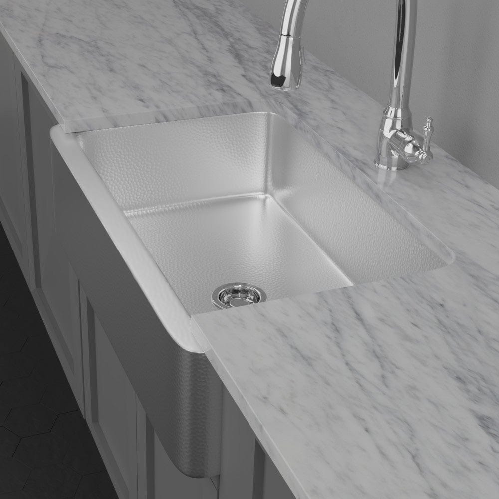 36" Glenmore Stainless Steel Farmhouse Sink - Matte Hammered Steel