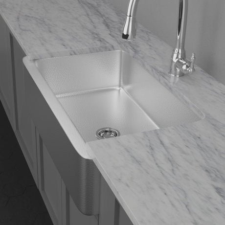 36" Glenmore Stainless Steel Farmhouse Sink - Matte Hammered Steel